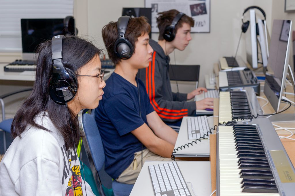student composers in music tech lab